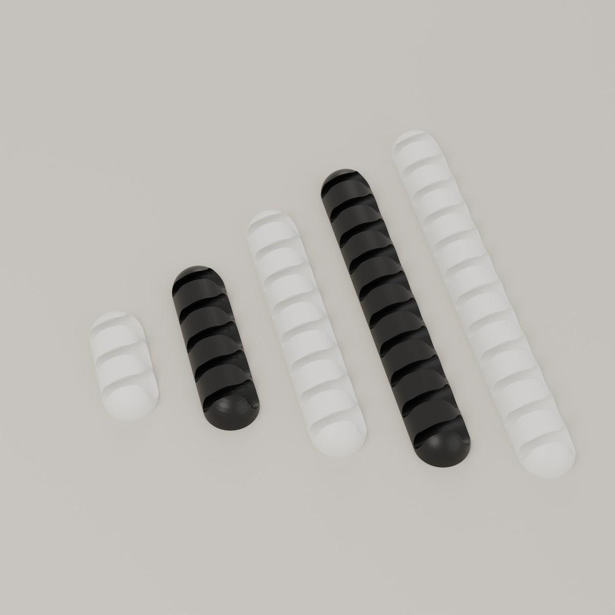 Cable organiser in all five lengths, 70 mm to 250 mm