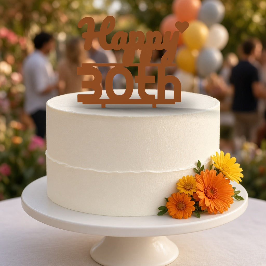 Windhoek 3D Happy 30th cake topper on a party cake