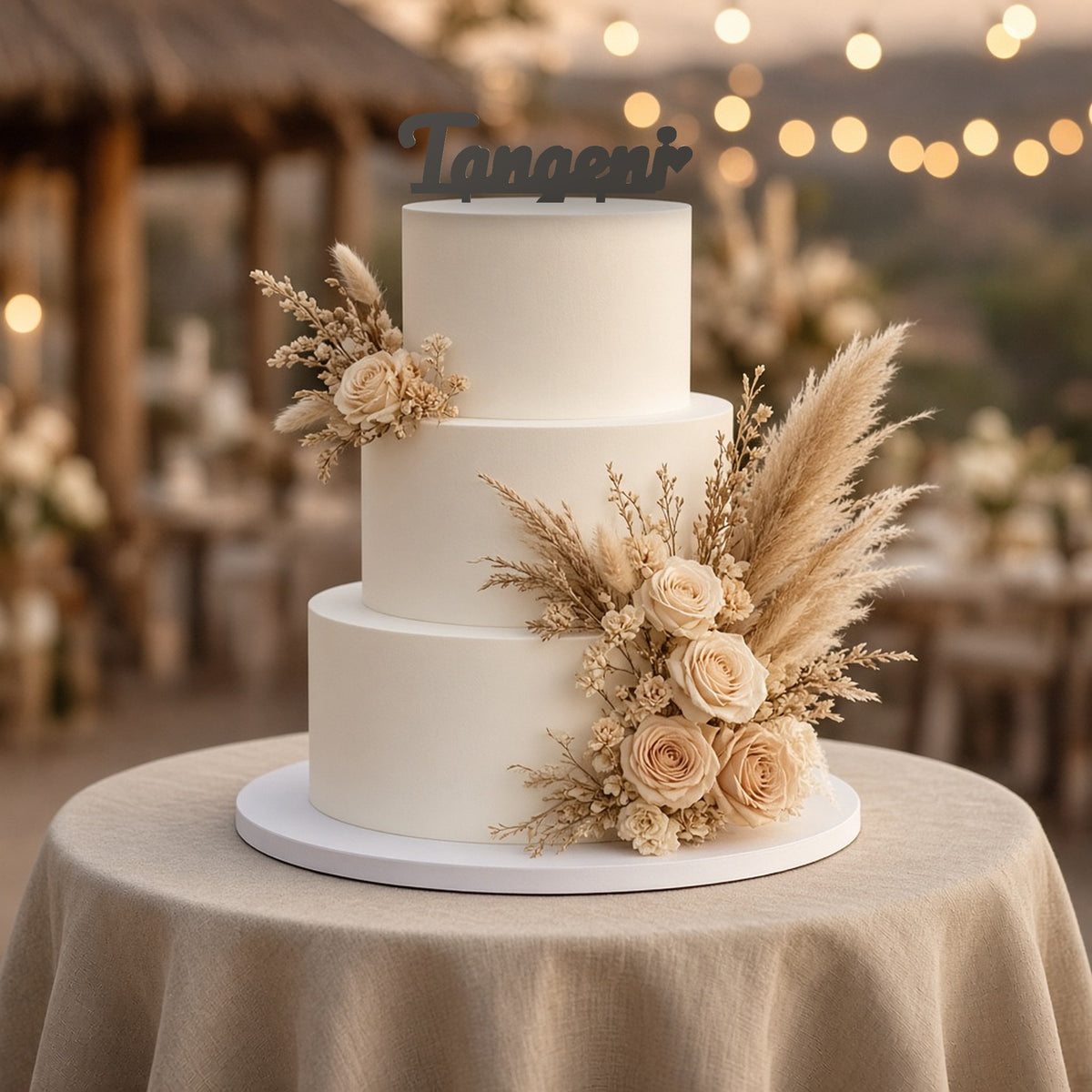 Windhoek 3D name cake topper on a wedding cake