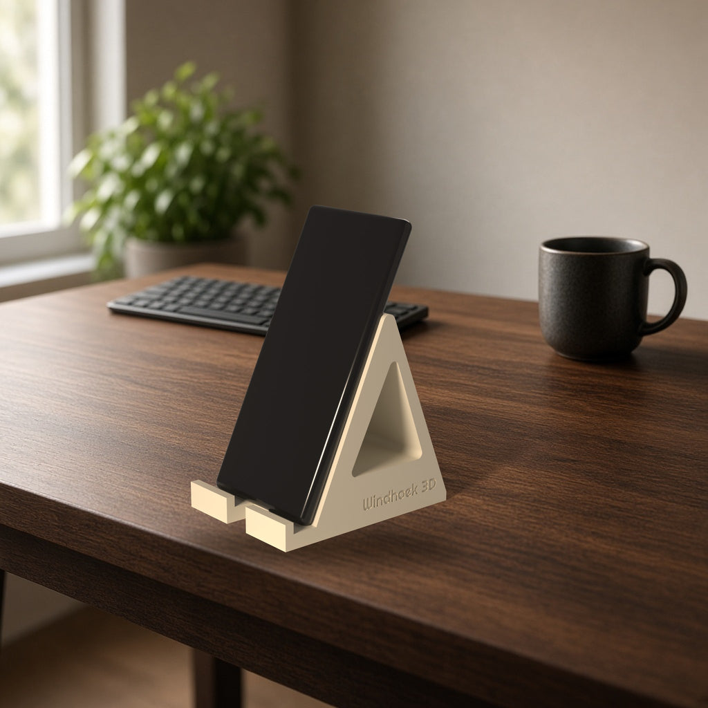 Windhoek 3D phone stand holding a phone on a desk