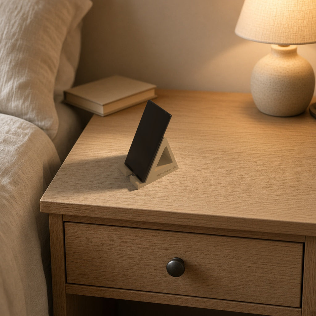 Windhoek 3D phone stand on a bedside table